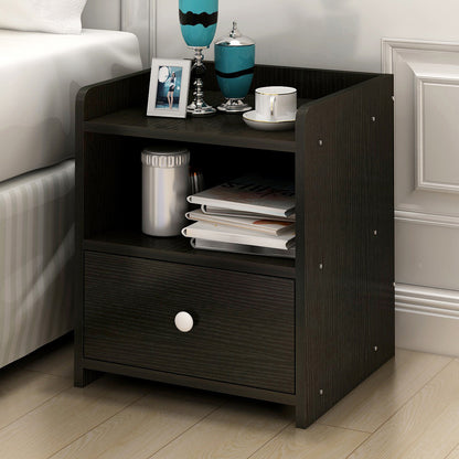 2 x Varossa Classic Bedside Table with Drawer (Black Wood) - Dshop.com.au