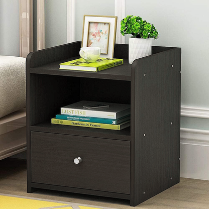 2 x Varossa Classic Bedside Table with Drawer (Black Wood) - Dshop.com.au