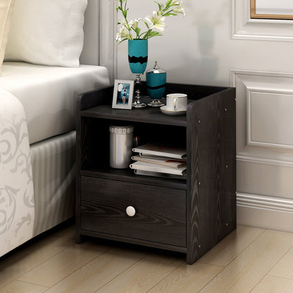 2 x Varossa Classic Bedside Table with Drawer (Black Wood) - Dshop.com.au