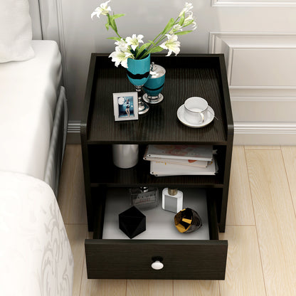 2 x Varossa Classic Bedside Table with Drawer (Black Wood) - Dshop.com.au