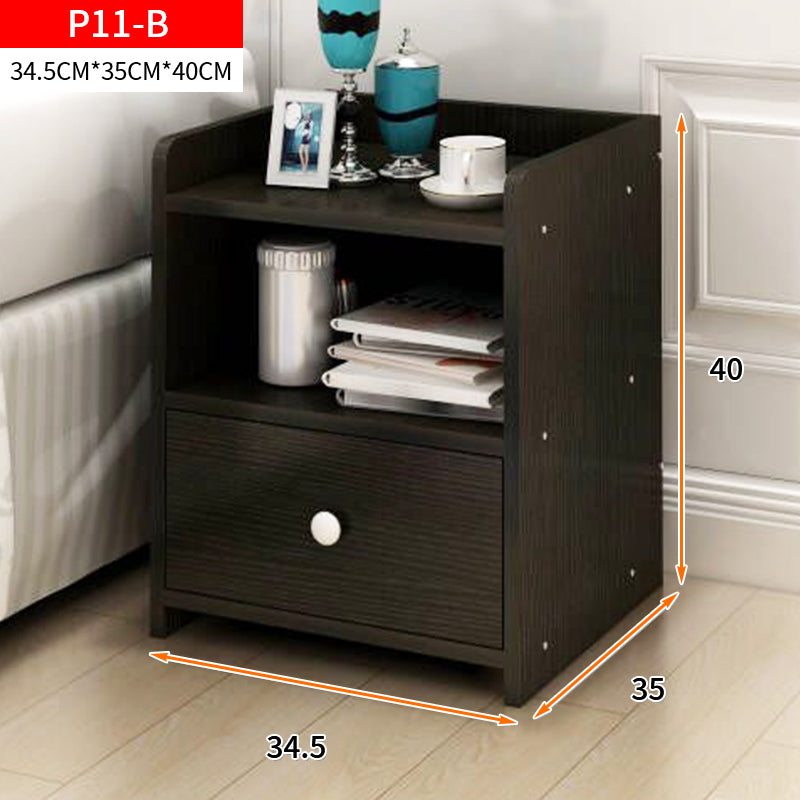 2 x Varossa Classic Bedside Table with Drawer (Black Wood) - Dshop.com.au