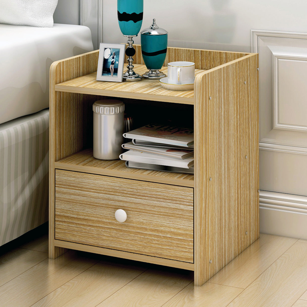 2 x Varossa Classic Bedside Table with Drawer (Oak) - Dshop.com.au