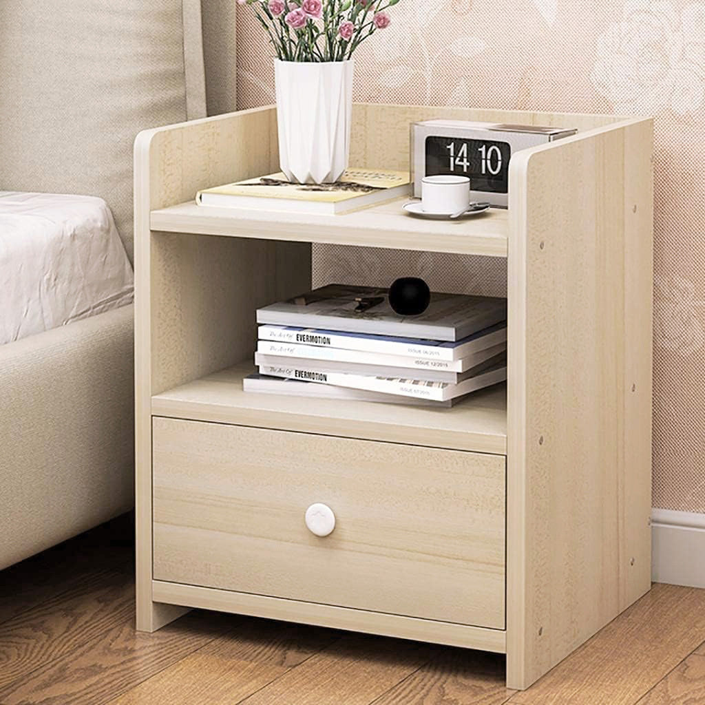 2 x Varossa Classic Bedside Table with Drawer (White Oak) - Dshop.com.au