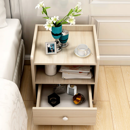 2 x Varossa Classic Bedside Table with Drawer (White Oak) - Dshop.com.au