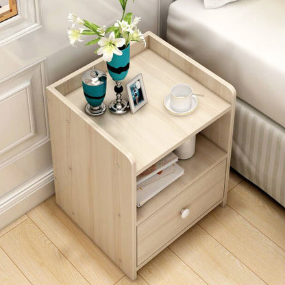 2 x Varossa Classic Bedside Table with Drawer (White Oak) - Dshop.com.au