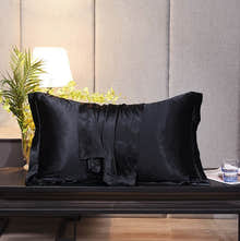 2 x Luxury Silk Satin Bedding Pillowcases Pillow Cases (Black) - Dshop.com.au