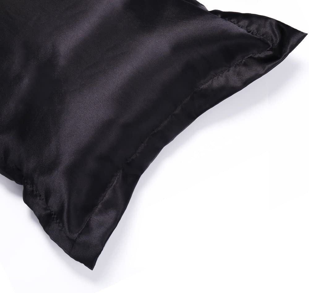 2 x Luxury Silk Satin Bedding Pillowcases Pillow Cases (Black) - Dshop.com.au