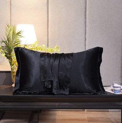 2 x Luxury Silk Satin Bedding Pillowcases Pillow Cases (Black) - Dshop.com.au