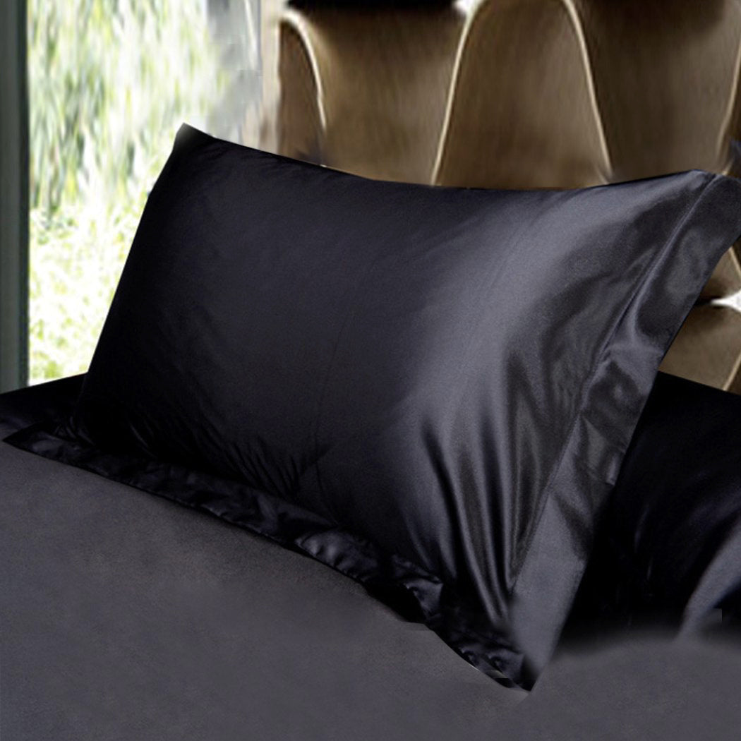 2 x Luxury Silk Satin Bedding Pillowcases Pillow Cases (Black) - Dshop.com.au