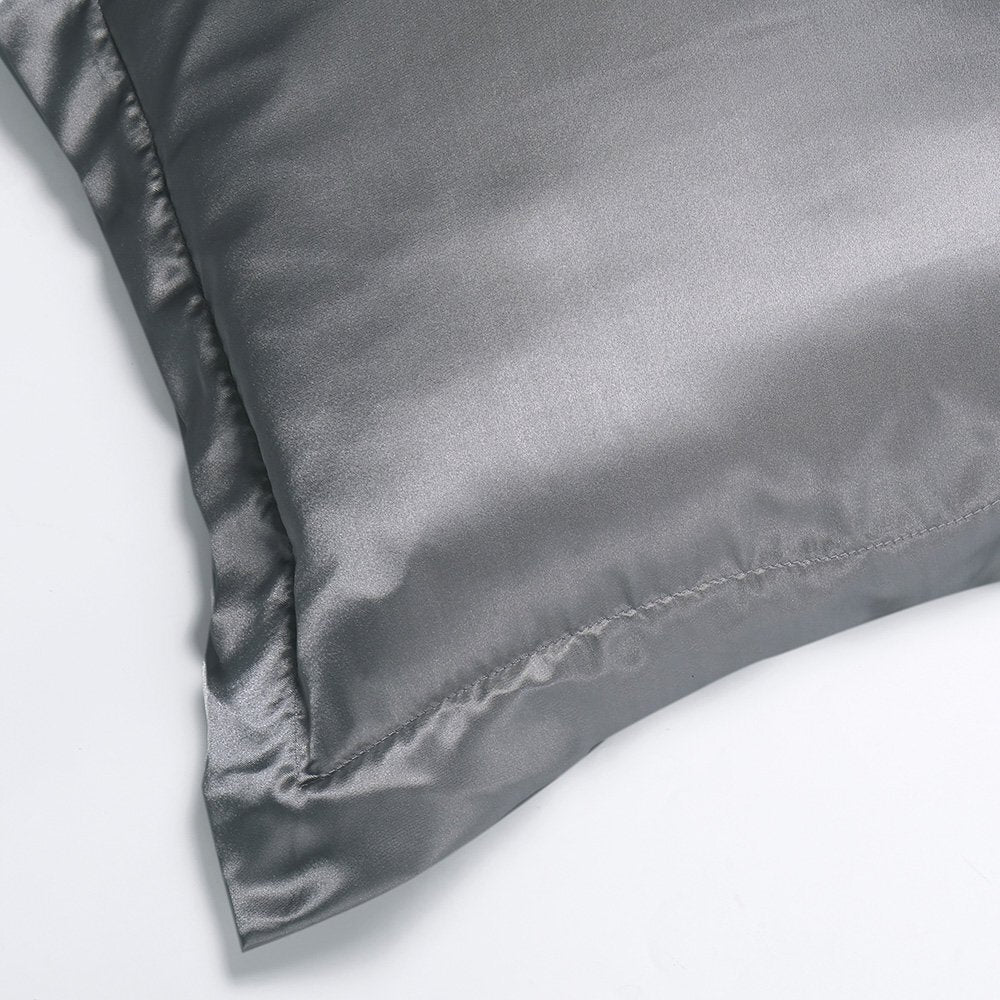 2 x Luxury Silk Satin Bedding Pillowcases Pillow Cases (Grey) - Dshop.com.au