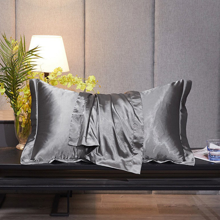 2 x Luxury Silk Satin Bedding Pillowcases Pillow Cases (Grey) - Dshop.com.au