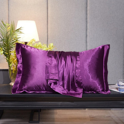 2 x Luxury Silk Satin Bedding Pillowcases Pillow Cases (Purple) - Dshop.com.au