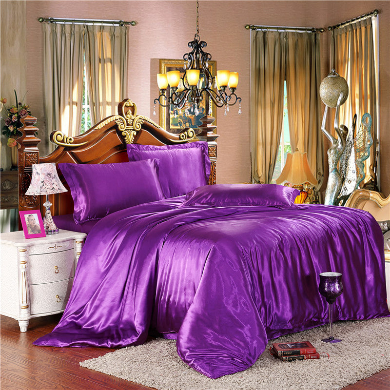 2 x Luxury Silk Satin Bedding Pillowcases Pillow Cases (Purple) - Dshop.com.au