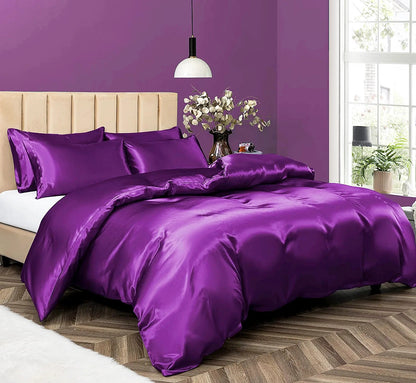 2 x Luxury Silk Satin Bedding Pillowcases Pillow Cases (Purple) - Dshop.com.au