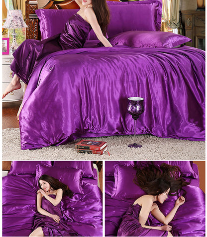 2 x Luxury Silk Satin Bedding Pillowcases Pillow Cases (Purple) - Dshop.com.au