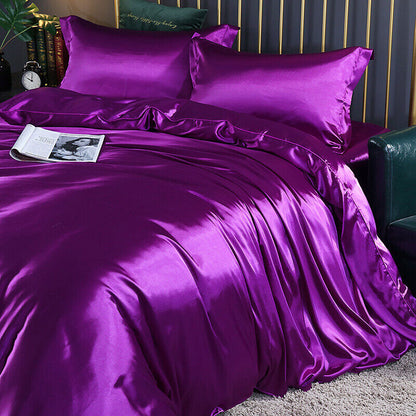 2 x Luxury Silk Satin Bedding Pillowcases Pillow Cases (Purple) - Dshop.com.au