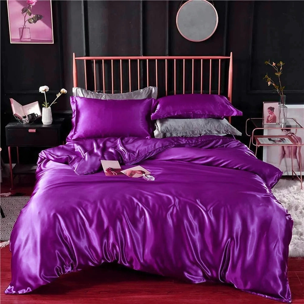 2 x Luxury Silk Satin Bedding Pillowcases Pillow Cases (Purple) - Dshop.com.au