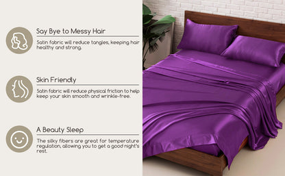 2 x Luxury Silk Satin Bedding Pillowcases Pillow Cases (Purple) - Dshop.com.au