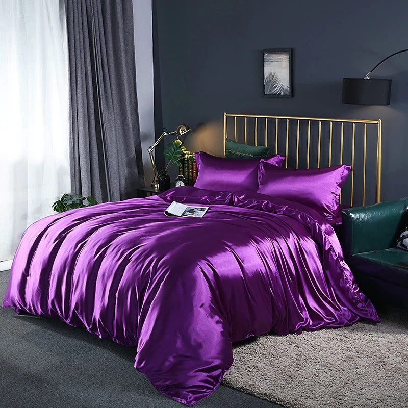 2 x Luxury Silk Satin Bedding Pillowcases Pillow Cases (Purple) - Dshop.com.au