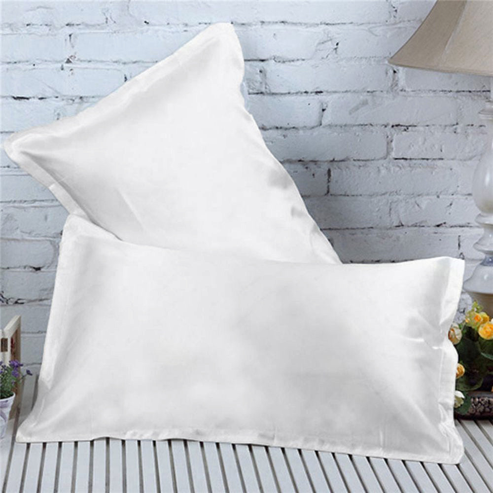 2 x Luxury Silk Satin Bedding Pillowcases Pillow Cases (White) - Dshop.com.au