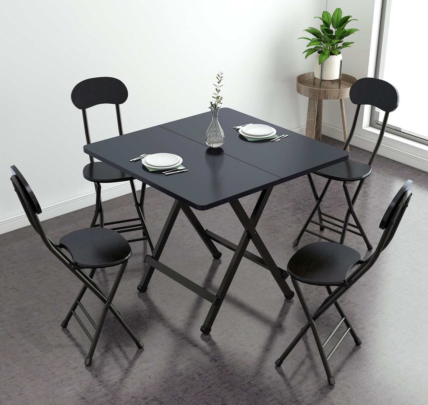 2 x Grace Steel and Wood Folding Chairs (Black) - Dshop.com.au