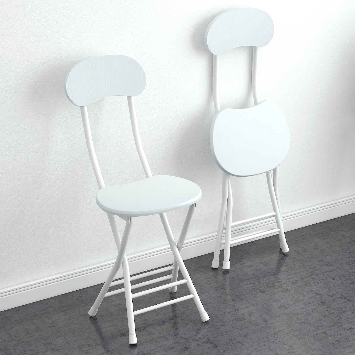 2 x Grace Steel and Wood Folding Chair (White) - Dshop.com.au