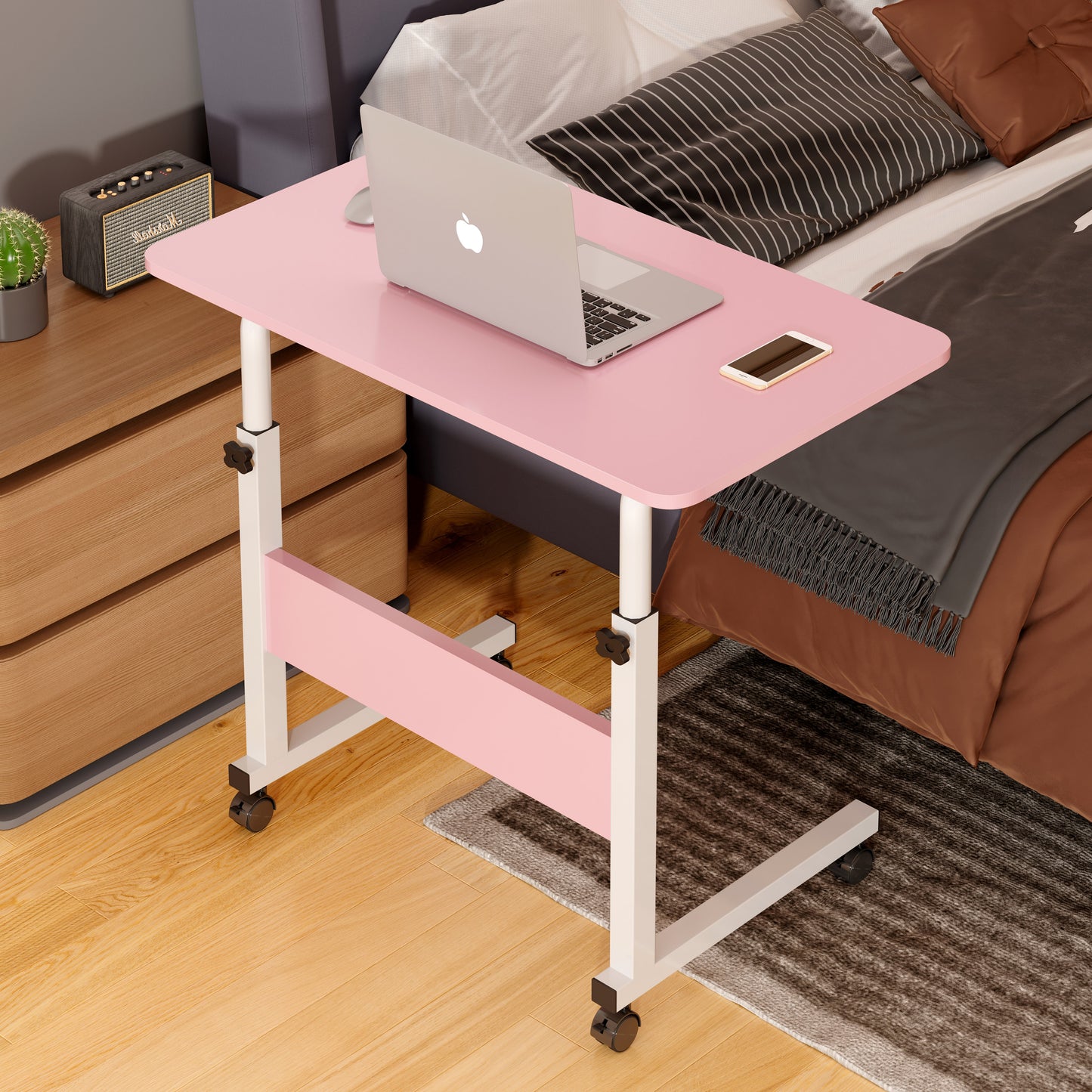 Impact Adjustable Portable Sofa Bed Side Table Laptop Desk with Wheels (Pink)