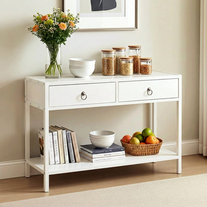 Essence White Console Table with Drawers Hallway Entry Storage Shelf