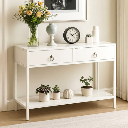 Essence White Console Table with Drawers Hallway Entry Storage Shelf