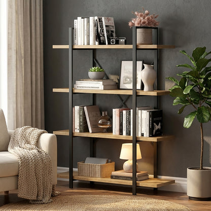 Envision Rustic Oak 4-Tier Bookcase Storage Shelf Organizer