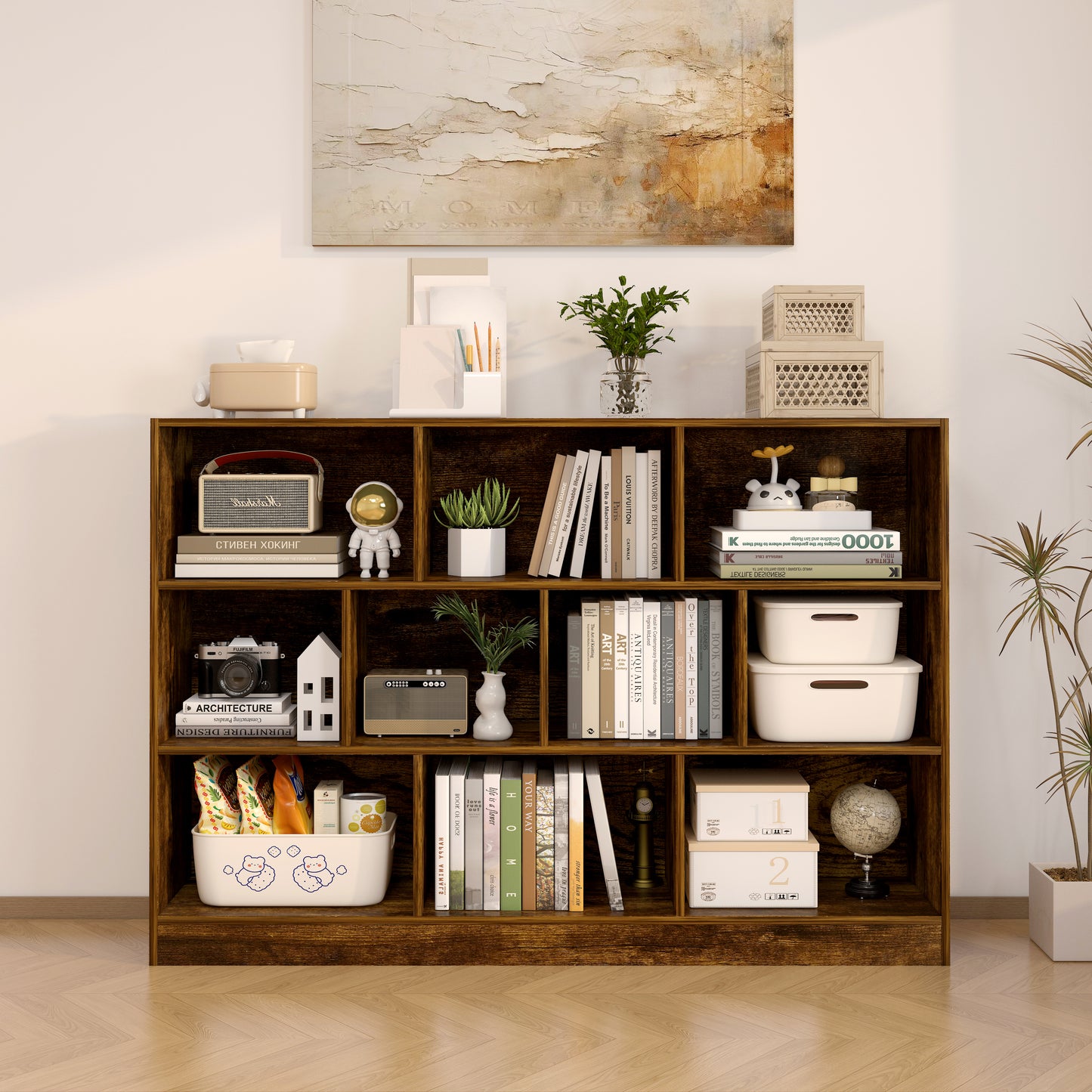 9 Shelving Insight Bookshelf Display Cabinet Bookcase Shelf Organiser (Rustic Wood)