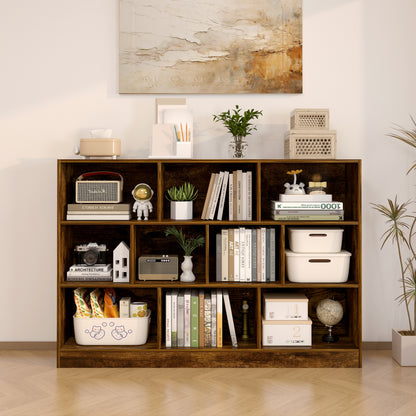 9 Shelving Insight Bookshelf Display Cabinet Bookcase Shelf Organiser (Rustic Wood)