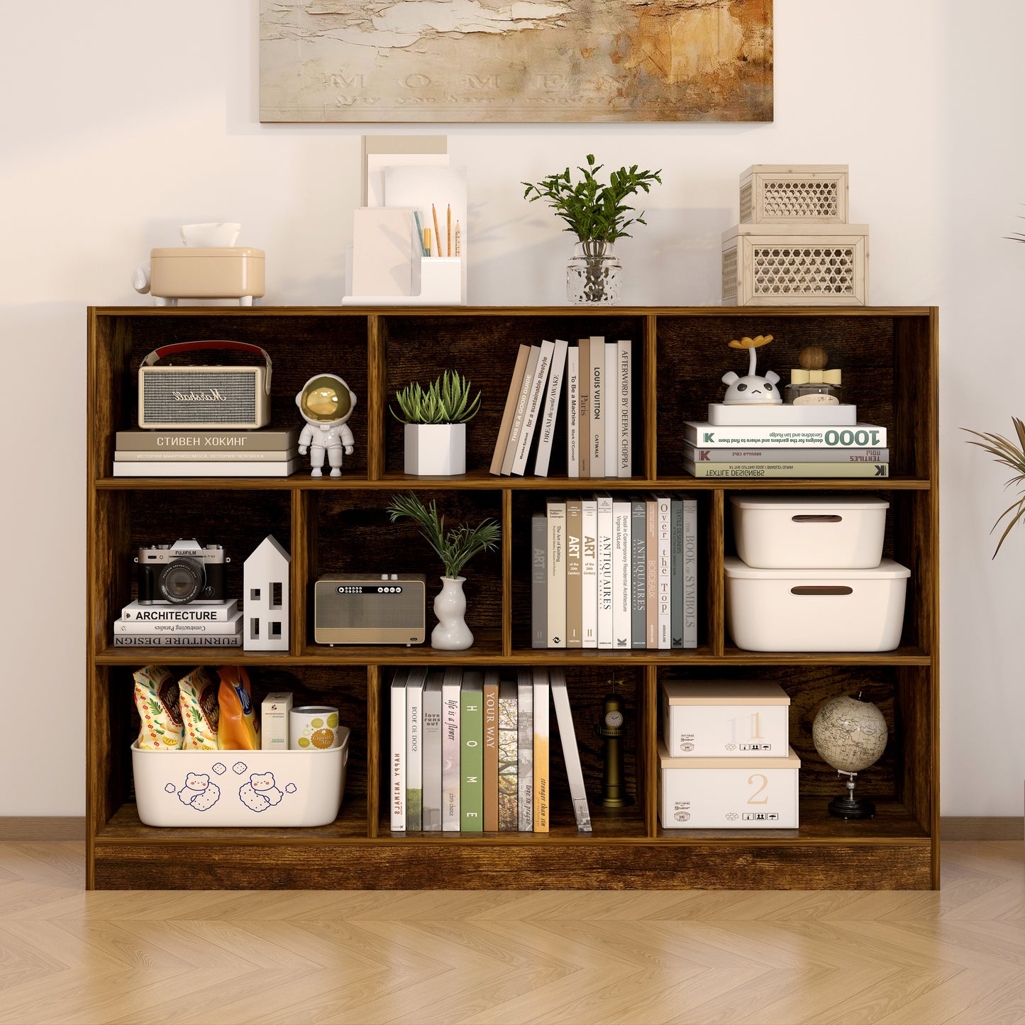 9 Shelving Insight Bookshelf Display Cabinet Bookcase Shelf Organiser (Rustic Wood)