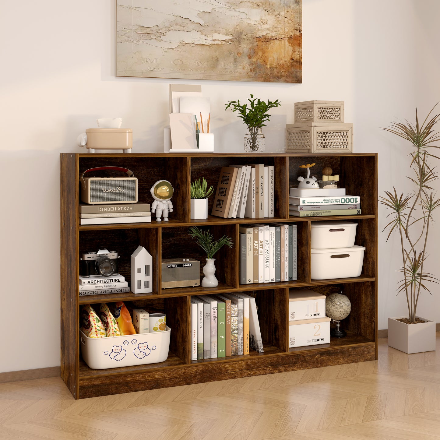 9 Shelving Insight Bookshelf Display Cabinet Bookcase Shelf Organiser (Rustic Wood)