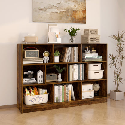 9 Shelving Insight Bookshelf Display Cabinet Bookcase Shelf Organiser (Rustic Wood)