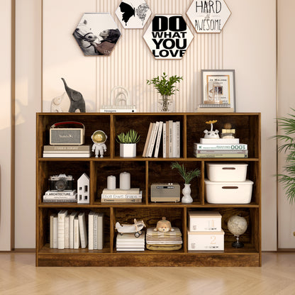 9 Shelving Insight Bookshelf Display Cabinet Bookcase Shelf Organiser (Rustic Wood)