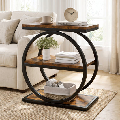 Eclipse Rustic Wood and Metal Round Side Table with Shelves