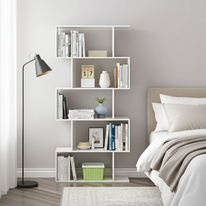 5 Tier Lumina Modern Display Bookshelf Storage Bookcase Shelves (White)