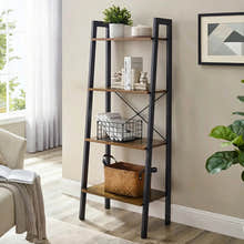 Elevate Rustic Wood & Metal 4-Tier Ladder Shelf Bookcase Storage Organizer