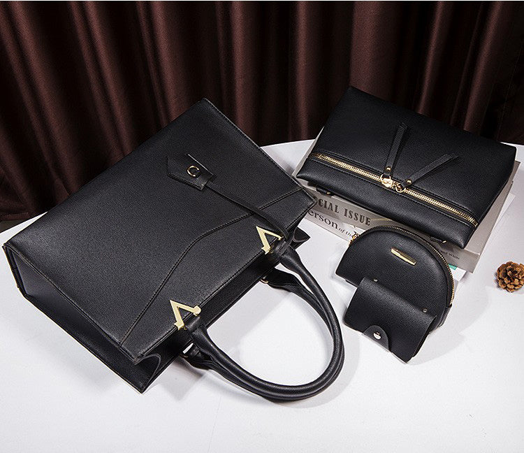 4 PCS Deluxe Faux Leather Handbag Set, Tote, Shoulder Bag, Clutch Purse Wallet & Coin Bag (Black) - Dshop.com.au