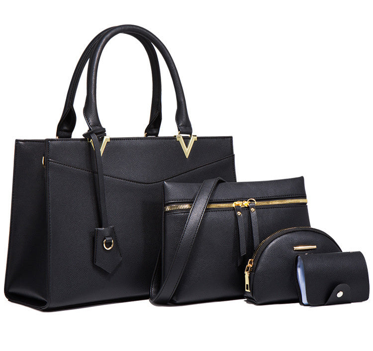 4 PCS Deluxe Faux Leather Handbag Set, Tote, Shoulder Bag, Clutch Purse Wallet & Coin Bag (Black) - Dshop.com.au