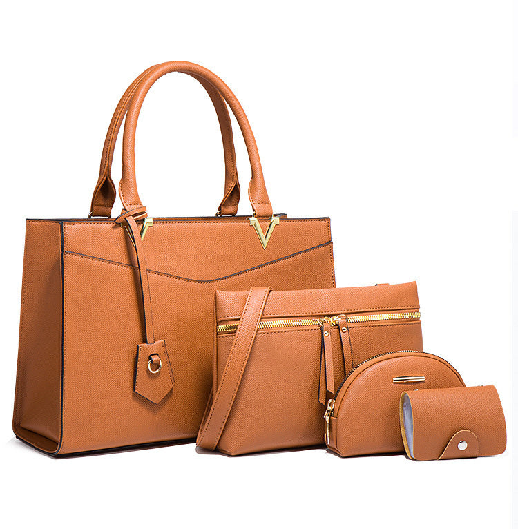 4 PCS Deluxe Faux Leather Handbag Set, Tote, Shoulder Bag, Clutch Purse Wallet & Coin Bag (Copper) - Dshop.com.au