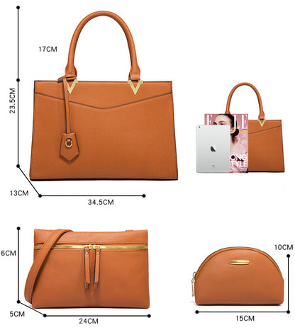 4 PCS Deluxe Faux Leather Handbag Set, Tote, Shoulder Bag, Clutch Purse Wallet & Coin Bag (Copper) - Dshop.com.au