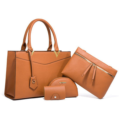 4 PCS Deluxe Faux Leather Handbag Set, Tote, Shoulder Bag, Clutch Purse Wallet & Coin Bag (Copper) - Dshop.com.au