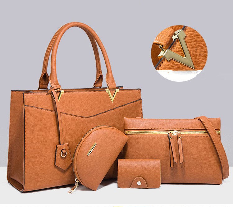 4 PCS Deluxe Faux Leather Handbag Set, Tote, Shoulder Bag, Clutch Purse Wallet & Coin Bag (Copper) - Dshop.com.au