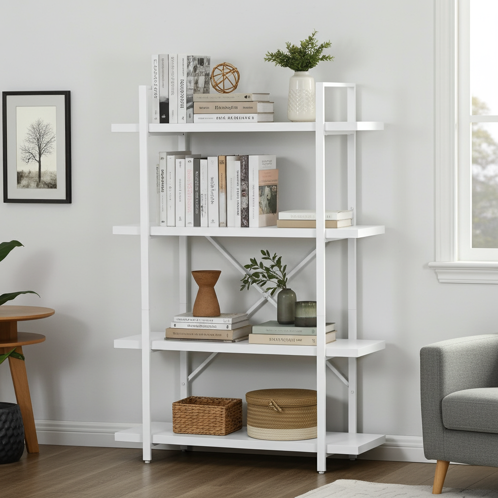 Envision 4-Tier Bookcase Storage Shelf Organizer (White)
