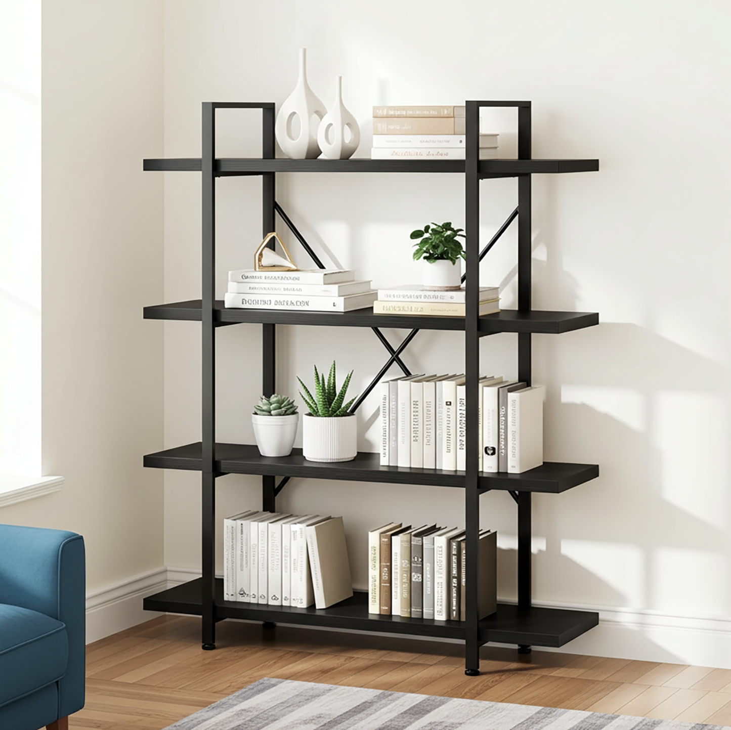 Envision 4-Tier Bookcase Storage Shelf Organizer (Black)