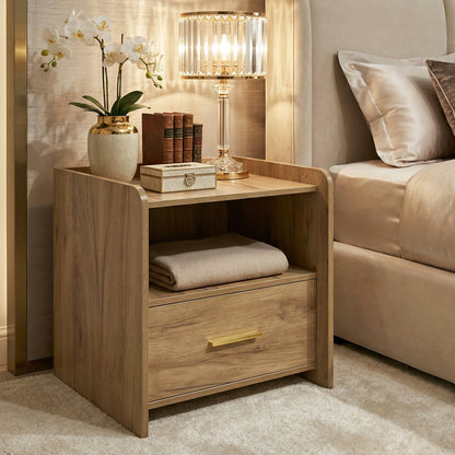 Serene Bedside Table Nightstand with Drawer (Rustic Oak)