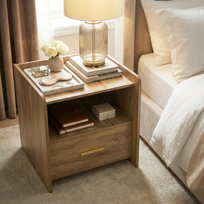 Serene Bedside Table Nightstand with Drawer (Oak)