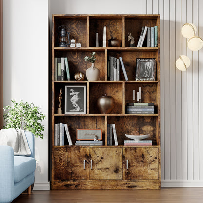 Alpha 10-Shelf 3-Door Wardrobe Cupboard Bookshelf Cabinet (Rustic Wood)